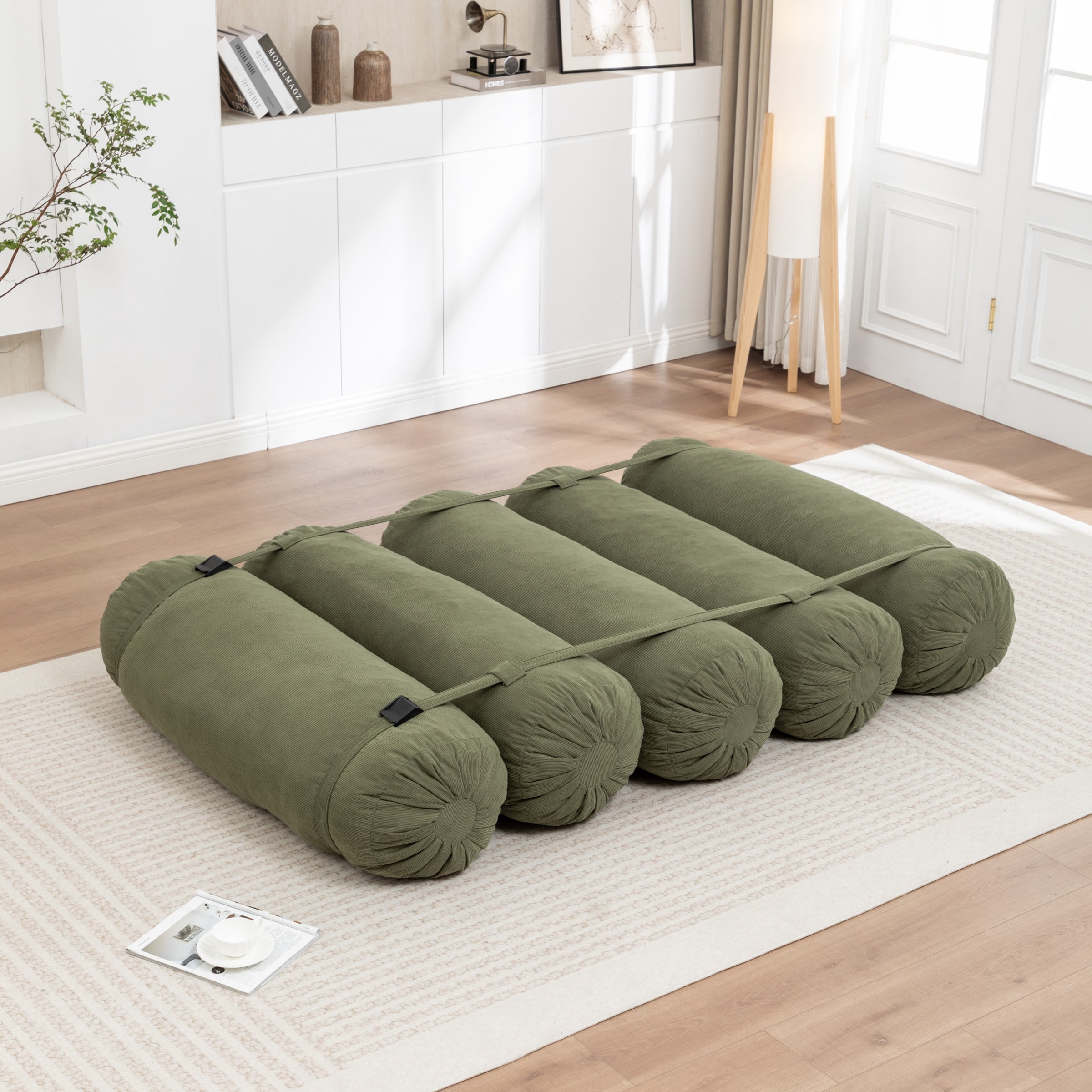Adjustable Floor Sofa, Corduroy Lazy Sofa Chair with Adjustable Straps, Modular Floor Couch for Living Room Bedroom Dorm, Green