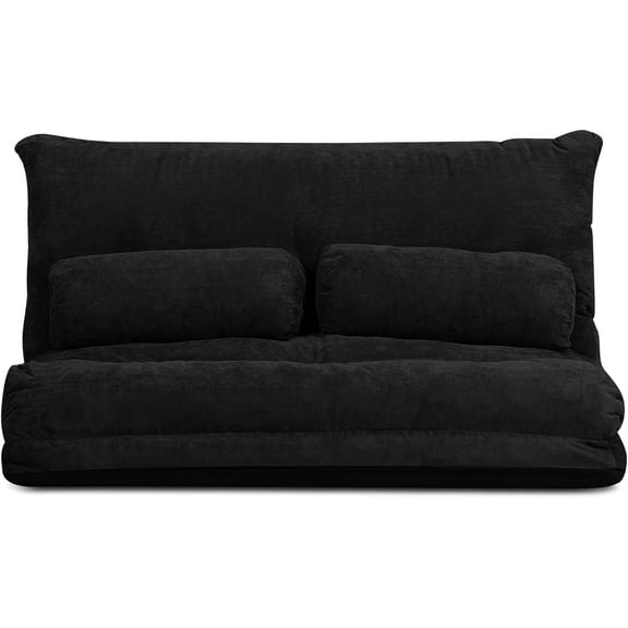 Adjustable Floor Sofa Couch with 2 Pillows, Multi-Functional 6-Position Foldable Lazy Sofa Sleeper Bed, Multi-Functional Suede Floor Seating for Reading Gaming (Black)