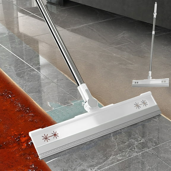 Adjustable Floor Squeegee For Bathroom And Shower,Flexible Telescopic Handle Water Wiper With Soft Rubber Blade,Effortless Water Removal And Fast Dry Cleaning Tool For Tile Glass Garage Patio-White