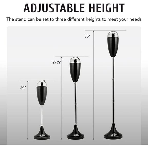 Adjustable Floor Standing Ash Tray, Smokeless Outdoor Ashtray with Lid, Steel Windproof Stand in 20", 27.5", 35" Heights, Black & Red