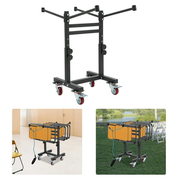 Adjustable Floor Standing Folding Chair Cart with 4 Wheels Folding Chair Rack Folding Chair Storage Trolley