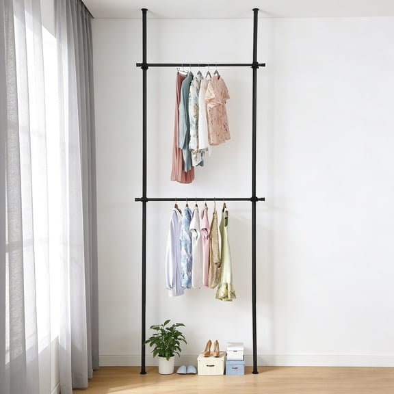 Adjustable Floor-to-Ceiling Drying Rack No-Drill Freestanding Laundry Organizer for Clothing, Plants, Bicycles