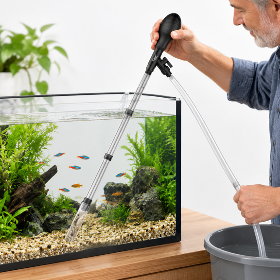 Adjustable Flow Aquarium Gravel Vacuum Siphon with 6.5 Ft Hose for Fish Tank Water Changes