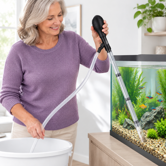 Adjustable Flow Aquarium Gravel Vacuum Siphon with 6.5 Ft Hose for Fish Tank Water Changes
