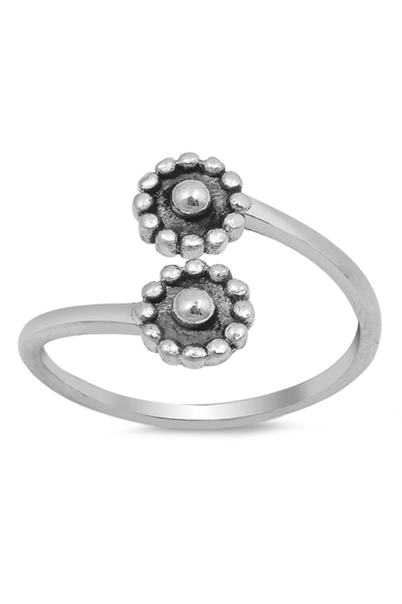 Adjustable Flower Bali Bead Open Ring .925 Sterling Silver Band Jewelry Female Male Unisex Size 10