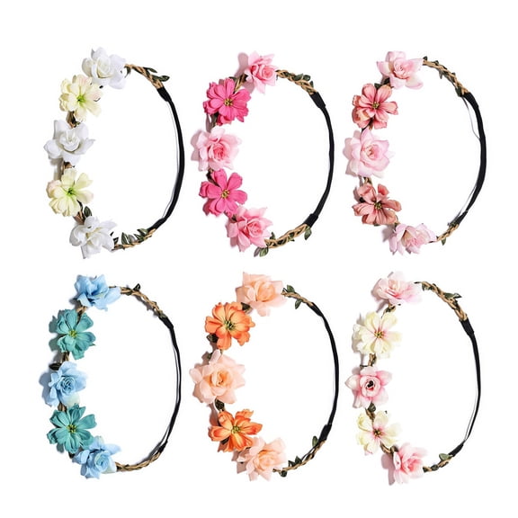 Adjustable Flower Crowns for Women, 6 Pcs Boho Bridal Hair Wreaths Set for Wedding Bride and Bridesmaids