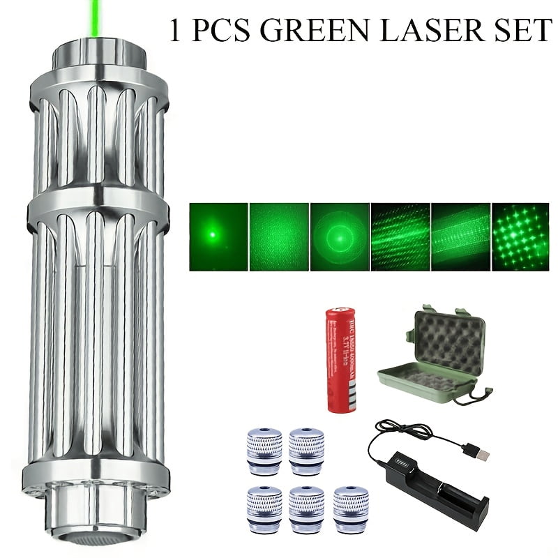 Adjustable Focus 18650 Laser Pointer Flashlight, Aluminum Body for Hiking & Office, 1-5mW Output, Stylish Metallic End