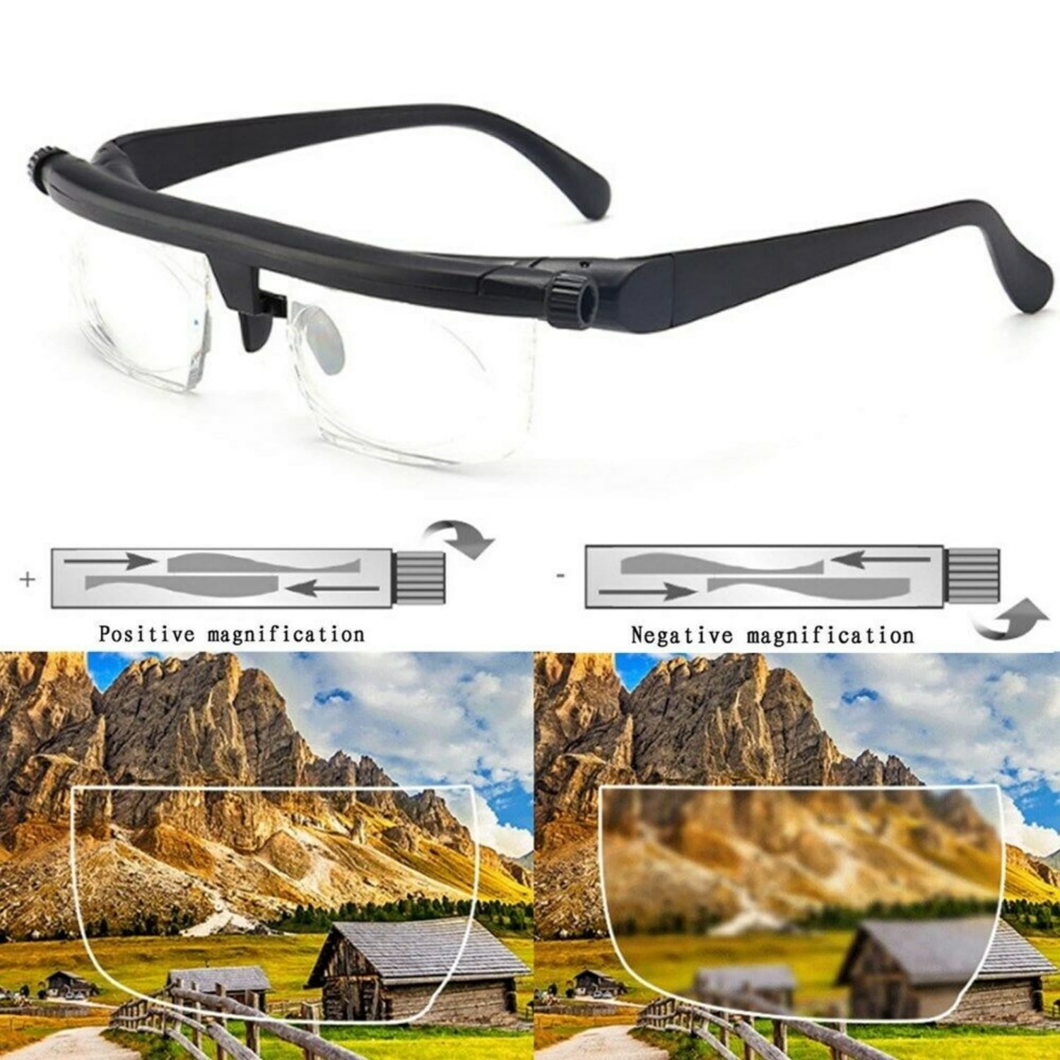 Adjustable Focus Reading Glasses -6.00D to +3.00D Diopters Readers Glasses Flex Focus Adjustable Glasses Dial Vision Variable Focus Zoom Eyeglasses Reading Glasses Unisex