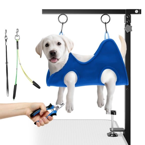 Adjustable Foldable Dog Arm With Heavy-duty Clamp: 26" To 40" Height Includes Safety Hammock & No-sit Holders - Restraint For Small Medium Dogs At Home Or Salons