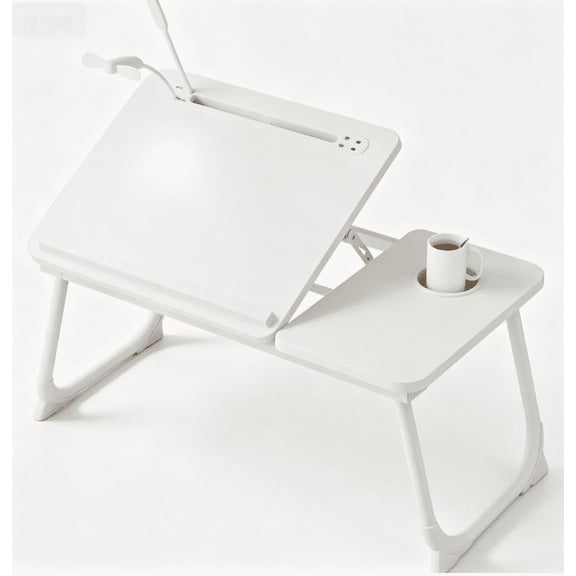 Adjustable Foldable Laptop Bed Tray Table, Lap Desk with Cup Holder, USB Charging Port and LED Light for Bed Sofa Working Reading