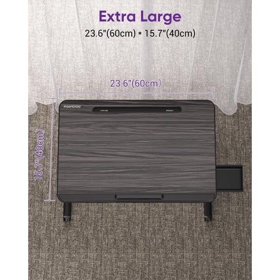 Adjustable Foldable Laptop Desk for Bed with Storage Drawer and Wrist Rest, XL Large Computer Tray Stand for Adults Kids Writing Work Study Couch