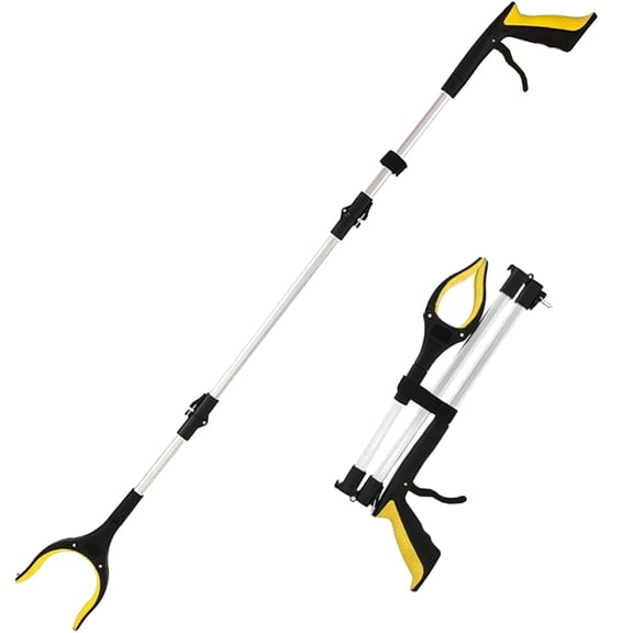 Adjustable Foldable Litter Picker Grabber Tool, 360 °   Rotating Jaw Trash Pickup Stick, Extendable Aluminum Reacher Grabber for Outdoor Yard Garden Garbage Cleaning