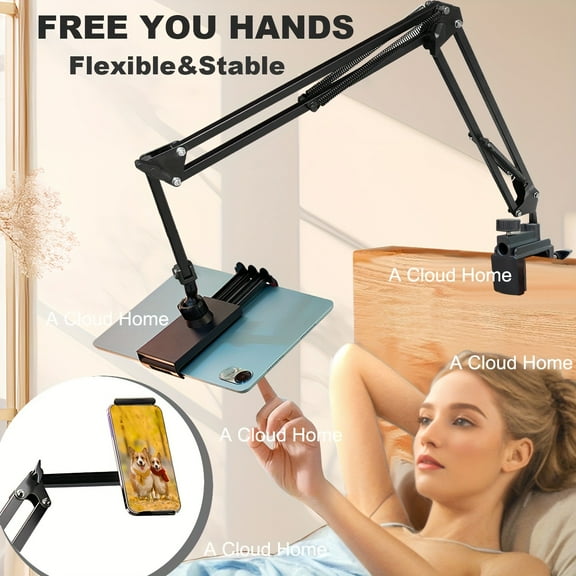 Adjustable, Foldable Metal Tablet Stand with 360-Degree Rotation - Ideal for Bed, Desk, and Reading Accessories, Waterproof and Durable, Universal Holder for iPad, iPhone, Kindle E-Readers