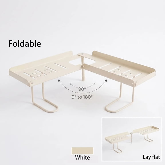 POITVD Adjustable Foldable Over Faucet Shelf Organizer, 180° Rotating Sink Caddy, Quick-Drain Kitchen & Bathroom Countertop Storage, Cream