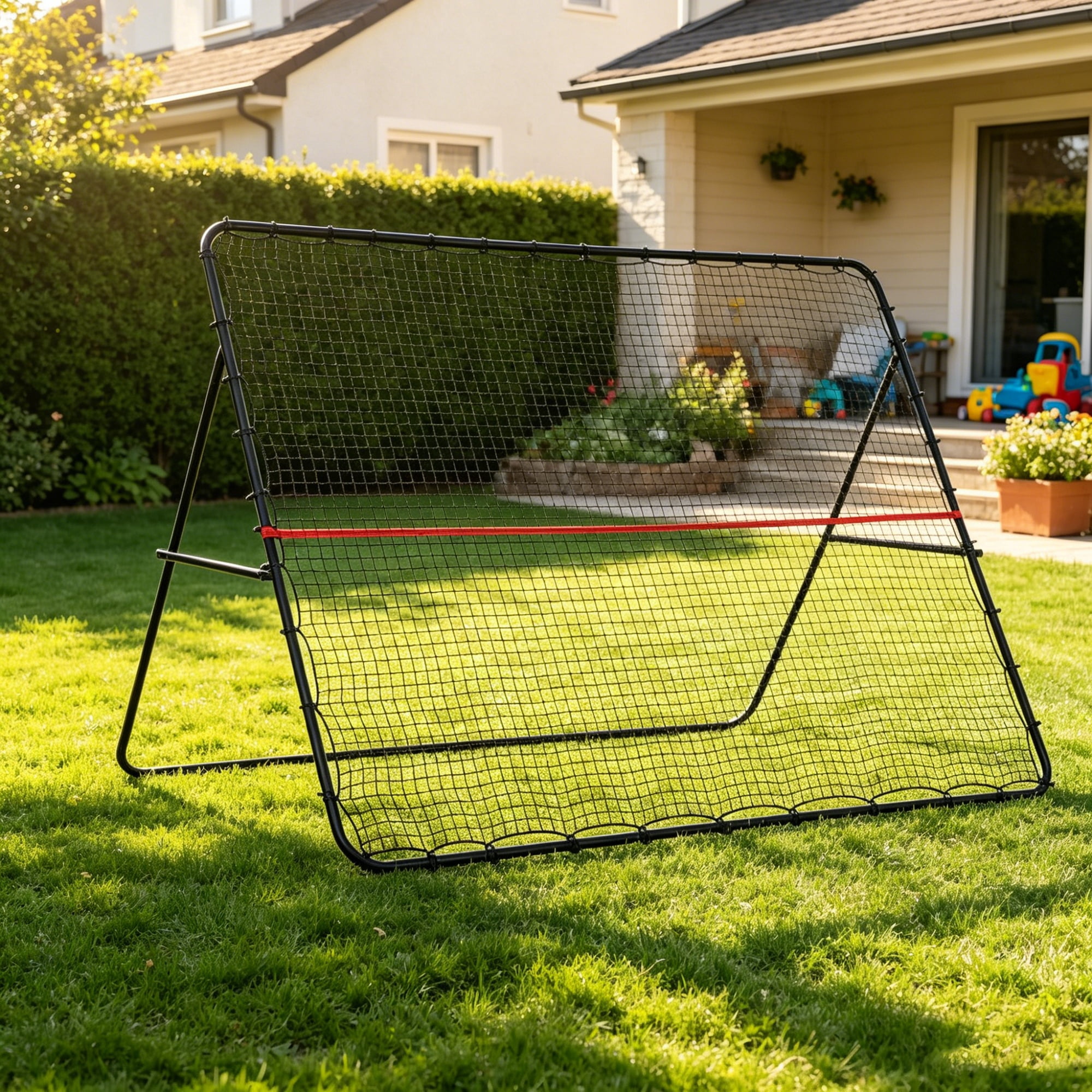 Adjustable Foldable Soccer Rebounder Net with Ground Stakes, Heavy Duty All Weather Steel Frame Training Net for Soccer Baseball Tennis Practice