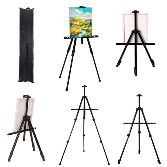 Adjustable Foldable Tripod Display Stand, Portable Black Metal Easel for Wedding Sign, Party Decor, Art Display