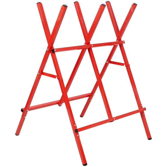 Adjustable Folding Log Saw Horse with Non-Slip Foot Pads, Heavy Duty Steel Sawhorse for Cutting Wood, Lightweight Portable Sawhorse for Workshop