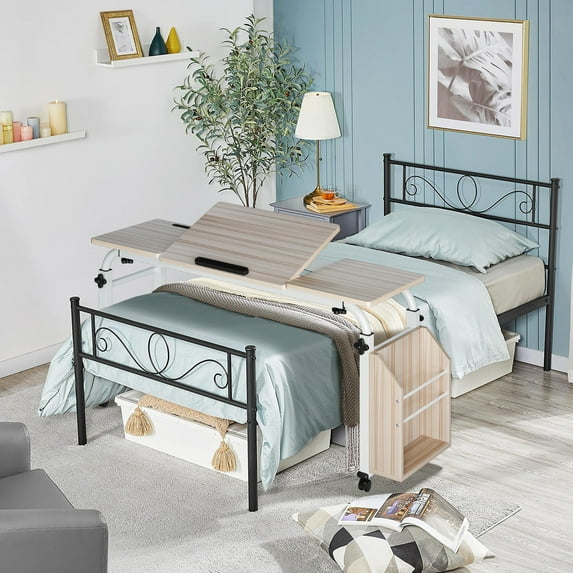 Adjustable Folding Overbed Laptop Desk with Wheels – 31.5" Tiltable Top – Height Adjustable 24"-35" – 350 lbs Capacity – Portable Computer Table for Home, Hospital, Office, School