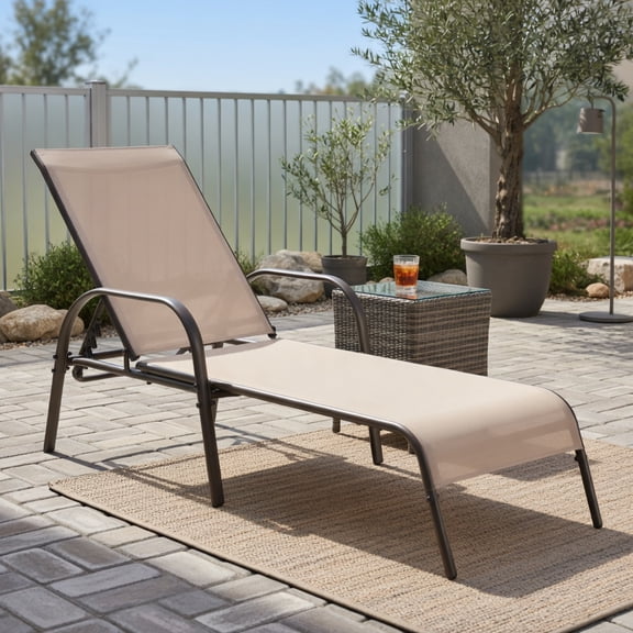 Adjustable Folding Patio Chaise Lounge Chair 5-Position Reclining Backrest, Weather-Resistant Fabric & Powder-Coated Steel Frame Brown, Black, Gray, Navy, Turquoise, Dark Gray