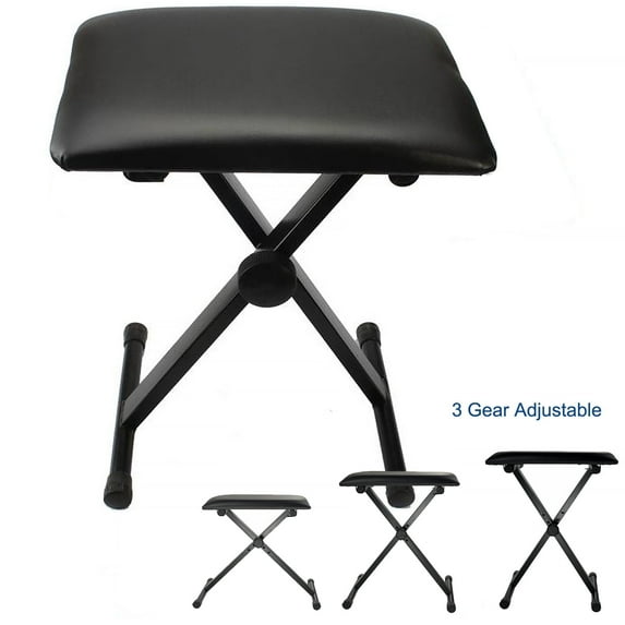 Adjustable Folding Piano Keyboard Bench Leather Padded Stool X-Style Seat Chair Piano Bench Music Stool Foldable Desk for Home Stage Blackinstrument Accessories