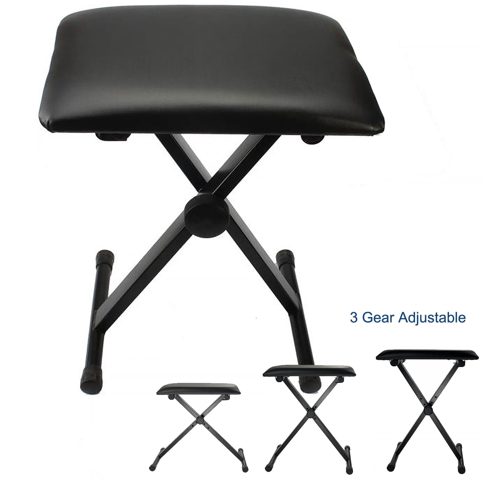Asunby Adjustable Folding Piano Keyboard Bench, Leather Padded X-Style Performance Stool, Foldable Music Seat Chair for Home Stage, Black Instrument Accessories