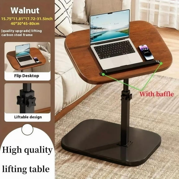 Adjustable Folding Portable Table, Rotatable and Height-Adjustable Laptop Desk, Space-Saving for Home Office, Walnut.
