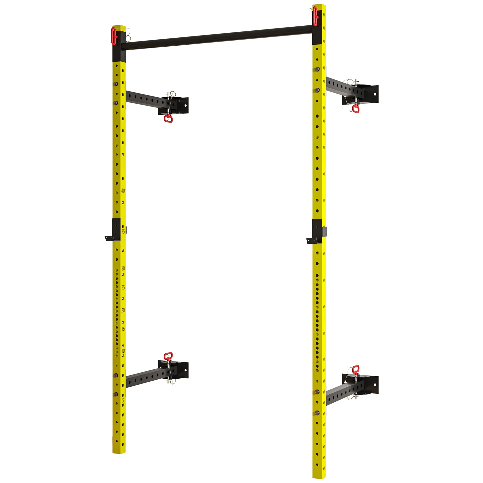 Adjustable Folding Squat Rack with Pull Up Bar,Wall Mounted Power Rack,1000 lbs Capacity,Durable Yellow Finish for Home Gym Use