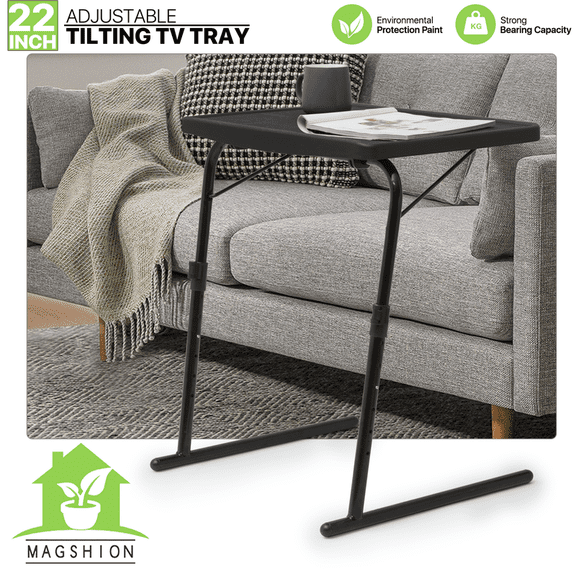 Adjustable Folding TV Tray Table, Portable Laptop Desk for Bed & Sofa, 6 Height Settings, Black