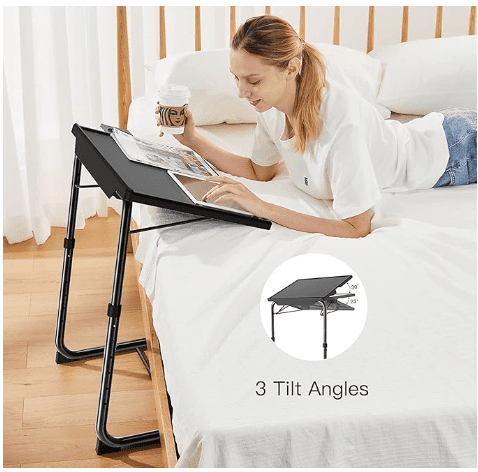 Adjustable Folding TV Tray Table with Cup Holder, 4 Heights & 3 Angles Portable Laptop Bed Desk, Z-Shaped Frame for Sofa Bedroom Holiday Use & Gift