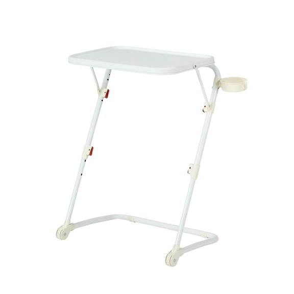 Adjustable Folding TV Tray with Cup Holder White, 20.87"W x 14.76"D x 27.76"H