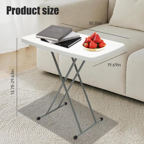 Adjustable Folding Table 30" x 20" Foldable Desk with 3 Height Settings (18", 25", 29"), Lightweight Small Table for Camping, Outdoor, Indoor, Bedside Use, Portable White Granite Table
