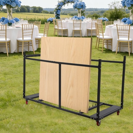 Adjustable Folding Table Cart, Heavy Duty Q235 Steel, Holds 10 Tables, Expandable Trolley with Locking Wheels, Rectangular Event Transport Rack for Schools/Offices