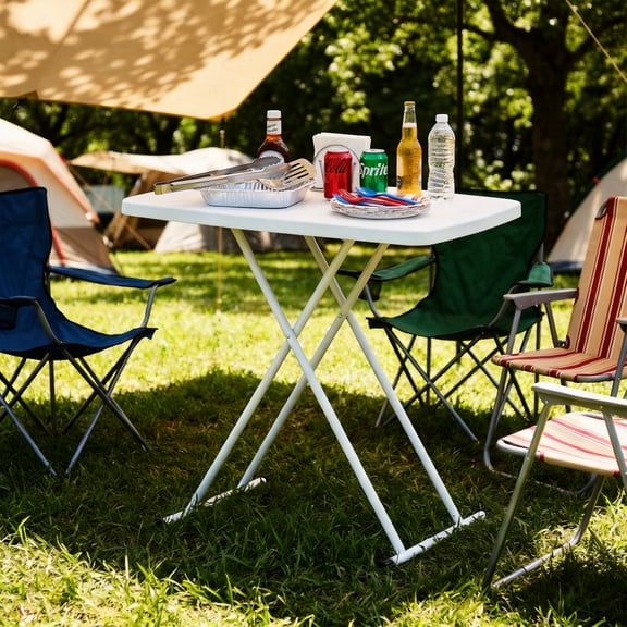 Adjustable Folding Table and Chair Set – Portable Plastic Rectangular Desk for Office, Home, Dorm – Collapsible, Lightweight, Multipurpose for Dining, Study, Camping, Indoor/Outdoor
