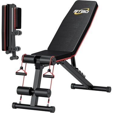 Adjustable Folding Weight Bench,Foldable Incline Decline Workout Bench Sit Up Bench with Resistance Band,Multifunctional Bench Home Gym Equipment for Full Body Workout
