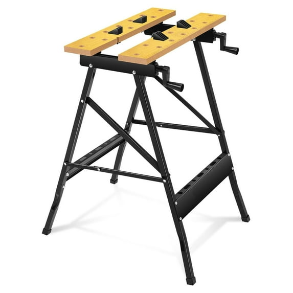 Adjustable Folding Workbench with Built-in Ruler & Protractor, Portable Work Table (10"-14"), 220lbs Load Capacity, Multipurpose Vise Workbench for Woodworking, Garage, and DIY Extended Model
