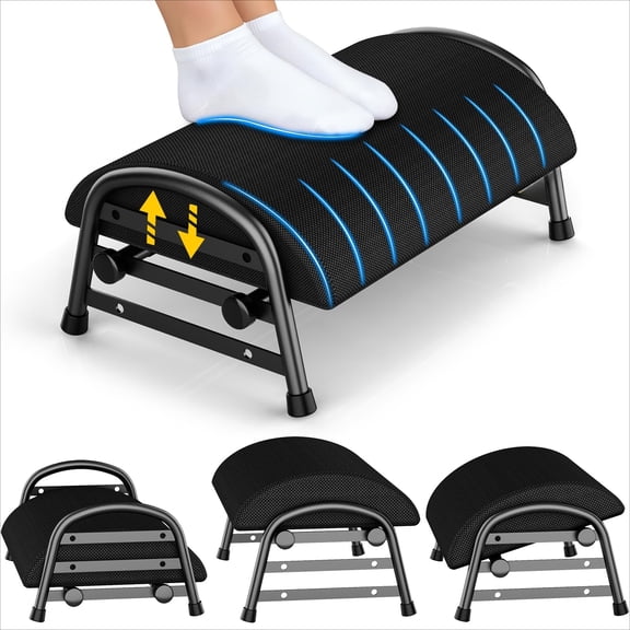 Adjustable Foot Rest for Under Desk at Work, Ergonomic Under Desk Footrest with 6 Positions, Foot Stools for Under Office Desk Chair, Leg Rest for Home, Car, Computer, Gaming Accessories