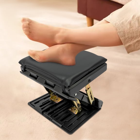 Adjustable Foot Rest, Portable Footrest 4 Angle Levels 4 Height Levels PU-covered Cushion Black Ergonomic Foldable Footrest