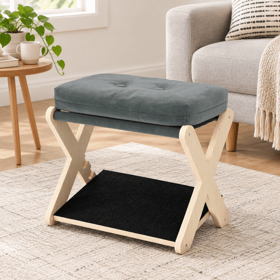 Adjustable Foot Rest Under Desk At Work 16.6" Wide Wooden Footstool With 3 Height Options Cushion Non-slip Eva Stepping Surface &