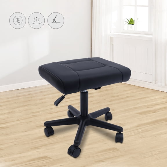 Adjustable Footrest for Under Desk 360 Swivel Rolling Foot Stool with Lockable Wheels, Height Adjustable 15.75-20 Inch, Leather Padded Foot Rest for Office, Home, Car, Train Black