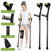 Adjustable Forearm Crutches for Adults, Lightweight Foldable Aluminum Walking Crutches with Ergonomic Handle, 10-Level Height, Anti-Drop Cuff & Non-Slip Tips 1 Pair