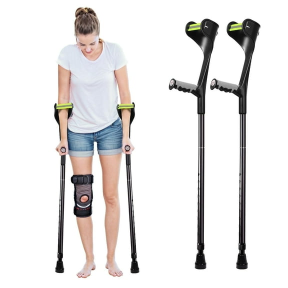 Adjustable Forearm Crutches for Adults, Lightweight Foldable Aluminum Walking Crutches with Ergonomic Handle, 10-Level Height, Anti-Drop Cuff & Non-Slip Tips (1 Pair)