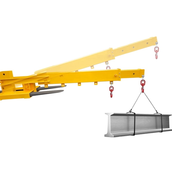Adjustable Forklift Jib Boom Crane, Manual Telescoping 83" to 149", Forklift Mobile Crane with Two 3-Ton Swivel Hooks, Heavy-Duty Steel for Warehouse and Factory Use
