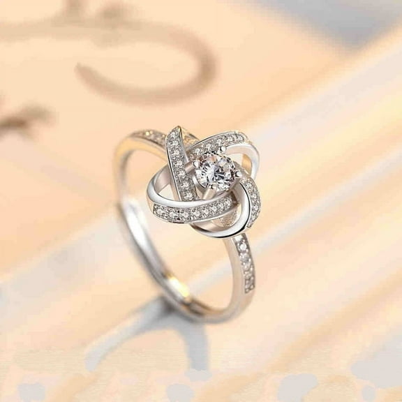Adjustable Four-Leaf Clover Copper Ring for Women: Diamond-Cut Floral Design, Simple Fashion Index Finger Rings