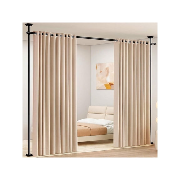 Adjustable Freestanding Room Divider Privacy Partition with No Drill Tension Curtain Rods, Heavy Duty Temporary Space Separator, Height 4-10ft Width 28-70 Inch for Bedroom Living Room Privacy