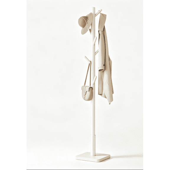 Adjustable Freestanding Rubberwood Coat Tree, Multi-Hook Entryway Storage Stand for Hats, Bags, Coats, Ideal for Hallway Bedroom Office Home Use