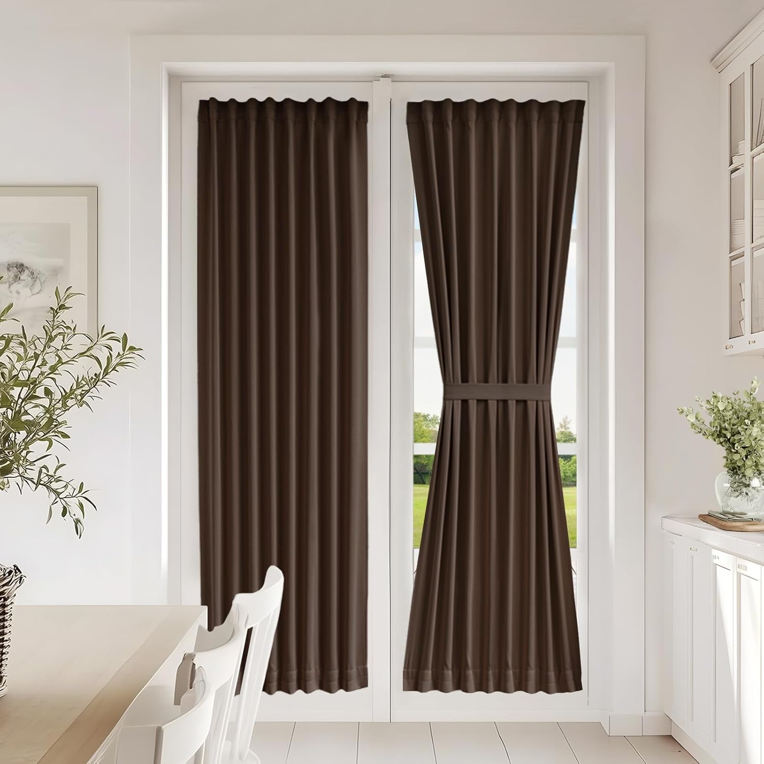 Adjustable French Door Curtains with Magic Tape, 1 Panel, Brown, 25