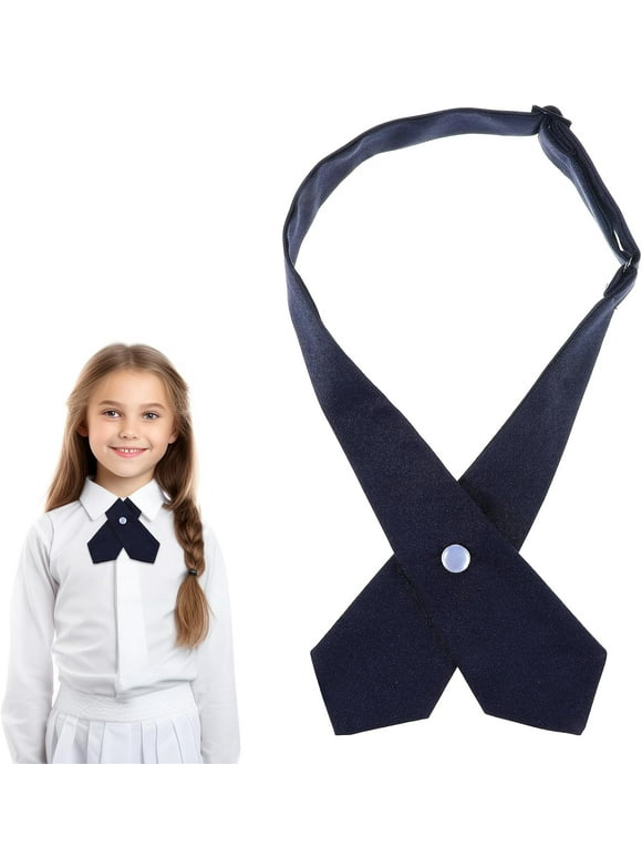 Adjustable French Uniform Ties for Girls, Solid Color Pre-tied School Uniform Ties, Navy Blue Cross Women Bow Tie, Criss-Cross Neck Tie for Girl Boy Women Men