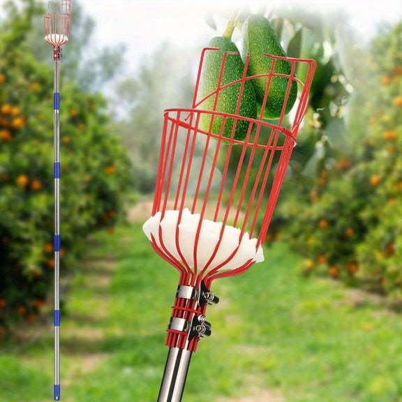 Adjustable Fruit Picking Tool with Basket for Harvesting Apples, Lemons, and Mangoes from Trees, Easy Fruit Catcher and Gathering Device for Home Orchard and Garden Use