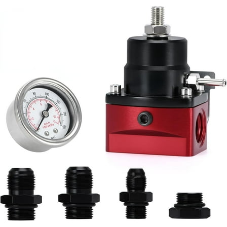 Adjustable Fuel Pressure Regulator Kit 3-70PSI with AN8 Feed Port and AN6 Return Port (red+black)