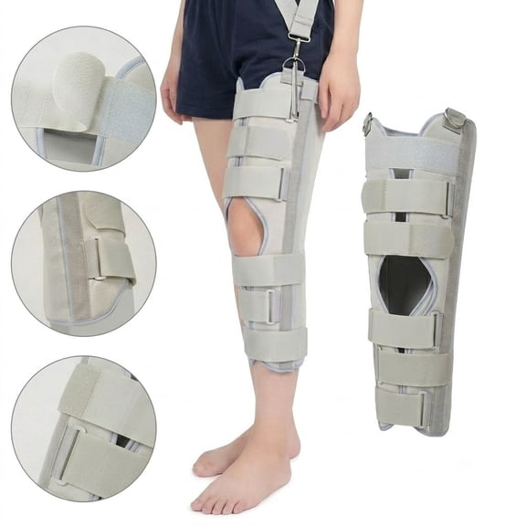 Adjustable Full Leg Immobilizer Brace Post-Op Knee Support Splint with Metal Stays for Leg Stabilization and Recovery